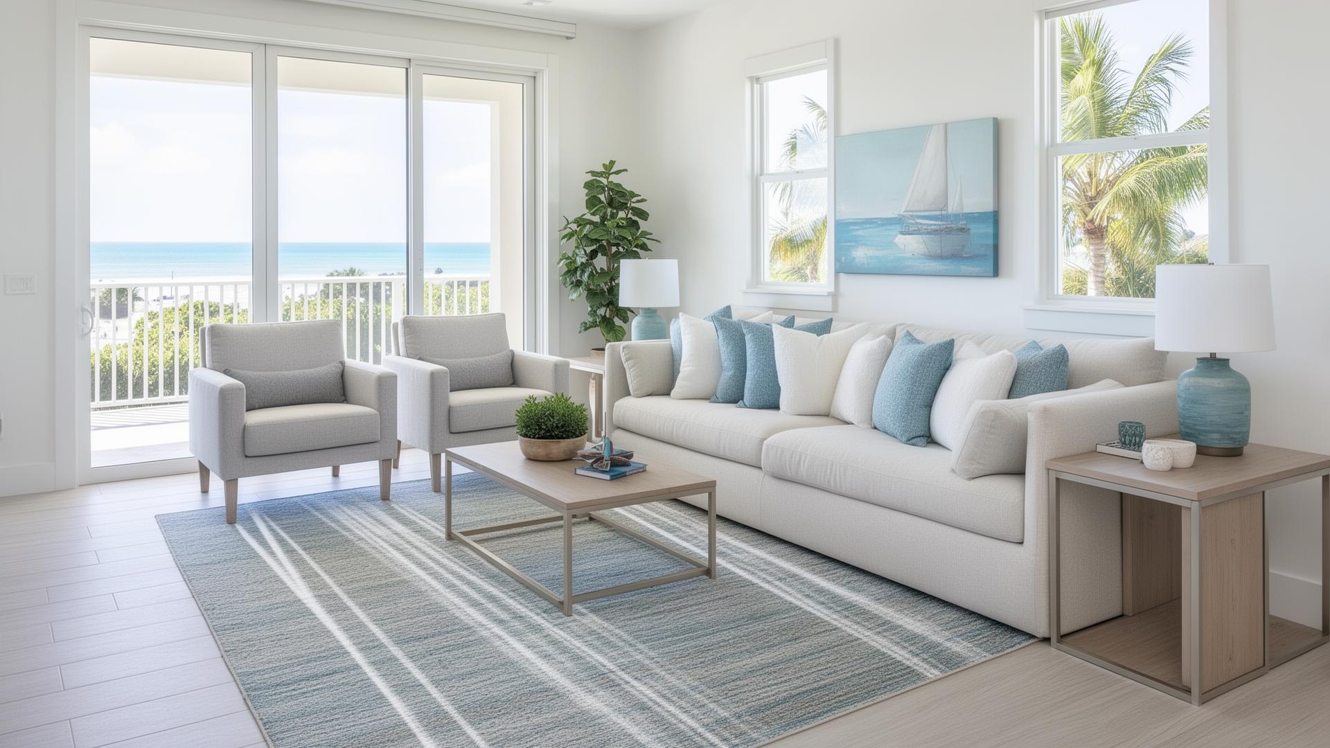 Spotless coastal Florida living room after professional turnover